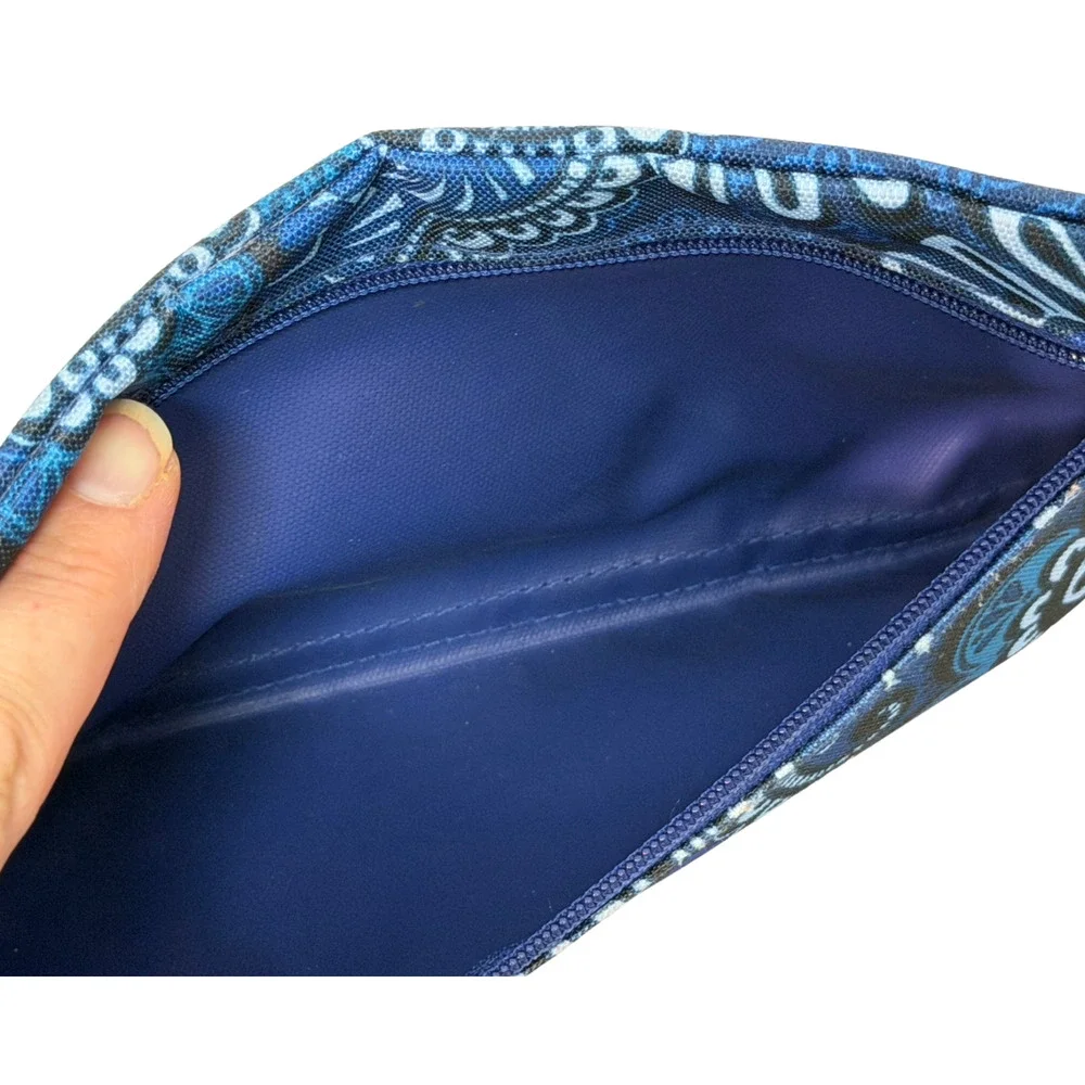 Vera Bradley Blue Paisley Double Sided Pencil Pouch Travel Makeup Bag Canvas